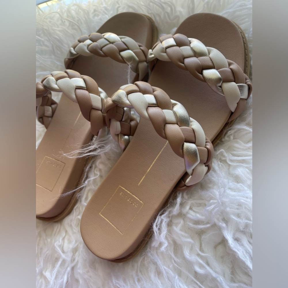 Dolce Vita Signe Braided Wedge Sandals Pink Taupe Cream Gold 6.5 - Picture 3 of 5
